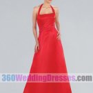A-Line Halter No Waist/Princess Seams Tank Long Satin Red Bridesmaid Dresses