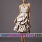 A-Line Halter Empire Waist Tea Length Satin Modern Bridesmaid Dresses