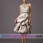 A-Line Halter Empire Waist Tea Length Satin Modern Bridesmaid Dresses