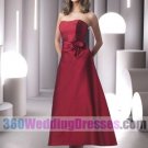 A-Line Strapless Natural Waist Tea Length Taffeta Cheap Bridesmaid Dresses
