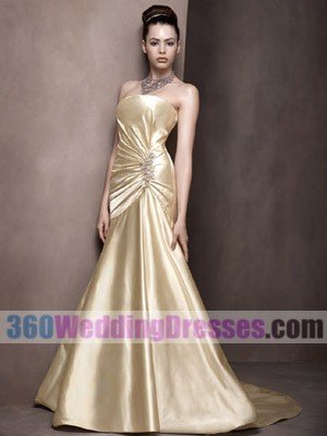 Mermaid Strapless Dropped Waist Satin GoldYellow Bridesmaid Dresses