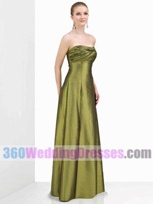 A-Line Strapless Empire Waist Long Taffeta Green Bridesmaid Dresses