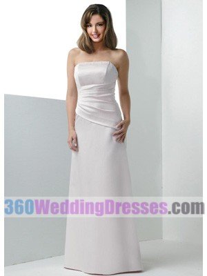 A-Line Strapless No Waist/Princess Seams Long Satin WhiteCream Bridesmaid Dresses