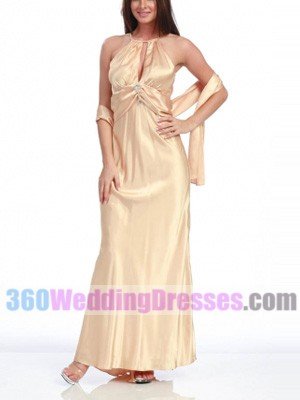 Sheath Halter Empire Waist Spaghetti Straps Tea Length Satin Cheap Evening Dresses