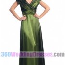 Sheath V-Neck Empire Waist Cap Sleeves Satin Green Evening Dresses
