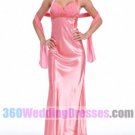 Sheath Halter Empire Waist Tea Length Satin Cheap Evening Dresses