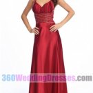 A-Line Halter Natural Waist Tank Satin Cocktail Evening Dresses