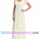 Sheath Jewel Empire Waist Cap Sleeves Chiffon White Evening Dresses