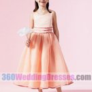 A-Line Jewel Natural Waist Tank Tea Length Zippered Back Satin Cheap Flower Girl Dresses