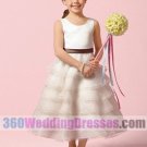 A-Line Jewel Natural Waist Tank Tea Length Zippered Back Satin Cheap Flower Girl Dresses