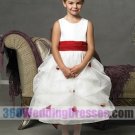 A-Line Jewel Natural Waist Tank Tea Length Satin Cheap Flower Girl Dresses