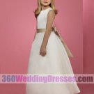 A-Line Bateau Natural Waist Tank Long Satin Cheap Flower Girl Dresses