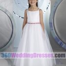 A-Line Scoop Natural Waist Spaghetti Straps Long Satin Cheap Flower Girl Dresses