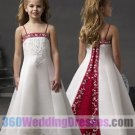 A-Line Strapless Natural Waist Satin Red Flower Girl Dresses