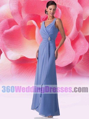 A-Line V-Neck Natural Waist Tank Long Chiffon Mother of The Bride Dresses