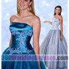 Princess/Ball Gown Strapless Basque Waist Long Satin Blue Prom Dresses