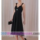 Sheath V-Neck Empire Waist Tank Tea Length Chiffon Black Prom Dresses