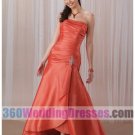 A-Line Strapless Dropped Waist Long Ruched Taffeta Cheap Prom Dresses