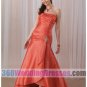 A-Line Strapless Dropped Waist Long Ruched Taffeta Cheap Prom Dresses
