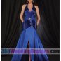 A-Line Halter Natural Waist Tank Long Satin Blue Prom Dresses