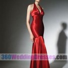 Mermaid V-Neck Empire Waist Long Satin Red Prom Dresses