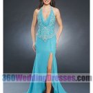 Mermaid Halter Basque Waist Tank Long Chiffon Blue Prom Dresses