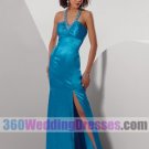 Halter Empire Waist Satin Blue Prom Dresses