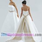 Scoop Natural Waist Spaghetti Straps Long Satin Cheap Wedding Dresses