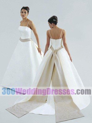 Scoop Natural Waist Spaghetti Straps Long Satin Cheap Wedding Dresses