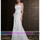 A-Line Strapless Dropped Waist Long Ruched Chiffon Cheap Wedding Dresses