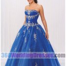 A-Line Strapless Dropped Waist Long Satin Quinceanera Dresses