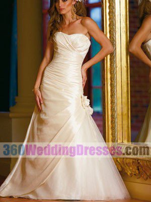 A-Line Strapless Dropped Waist Taffeta Cheap Wedding Dresses