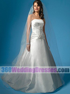 A-Line Strapless Empire Waist Long Ruched Taffeta Cheap Wedding Dresses