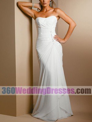 Sheath Strapless Dropped Waist Chiffon Simple Wedding Dresses
