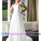 A-Line Strapless Dropped Waist Long Pleated Chiffon Cheap Wedding Dresses