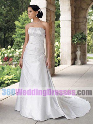 A-Line Strapless Empire Waist Long Corset/Lace-up Back Taffeta Cheap Wedding Dresses