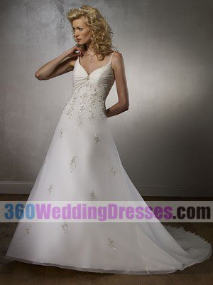 A-Line V-Neck Empire Waist Spaghetti Straps Organza Corset Wedding Dresses