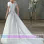 A-Line Jewel Natural Waist Cap Sleeves Satin Elegant Wedding Dresses