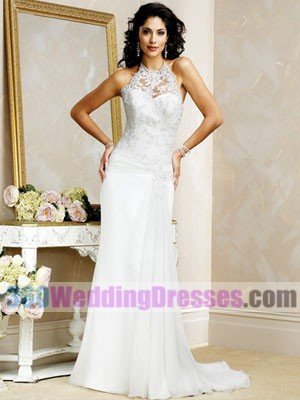 Sheath Halter Basque Waist Chiffon Corset Wedding Dresses
