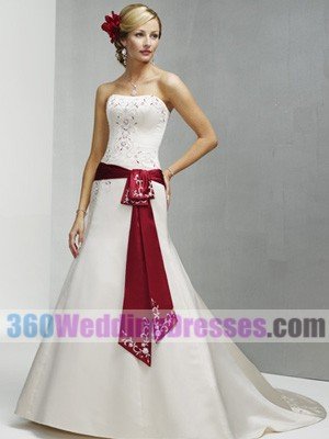 A-Line Strapless Dropped Waist Satin Corset Wedding Dresses