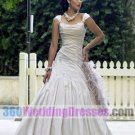 A-Line Scoop Dropped Waist Cap Sleeves Taffeta Corset Wedding Dresses