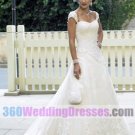 A-Line Sweetheart Dropped Waist Cap Sleeves Organza Corset Wedding Dresses