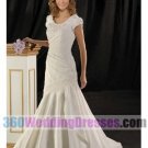 Mermaid Jewel No Waist/Princess Seams Cap Sleeves Long Pleated Taffeta Modest Wedding Dresses
