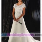 A-Line Jewel Natural Waist Cap Sleeves Long Satin Modest Wedding Dresses