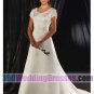 A-Line Jewel Natural Waist Cap Sleeves Long Satin Modest Wedding Dresses