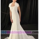 Mermaid Jewel Empire Waist Cap Sleeves Long Satin Modest Wedding Dresses