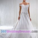 A-Line Tip of the Shoulder Dropped Waist Satin Elegant Wedding Dresses
