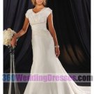 A-Line Jewel No Waist/Princess Seams Cap Sleeves Long Taffeta Modest Wedding Dresses