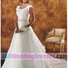 A-Line Jewel Natural Waist Cap Sleeves Long Taffeta Elegant Wedding Dresses