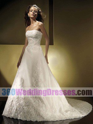 A-Line Strapless Dropped Waist Elegant Wedding Dresses